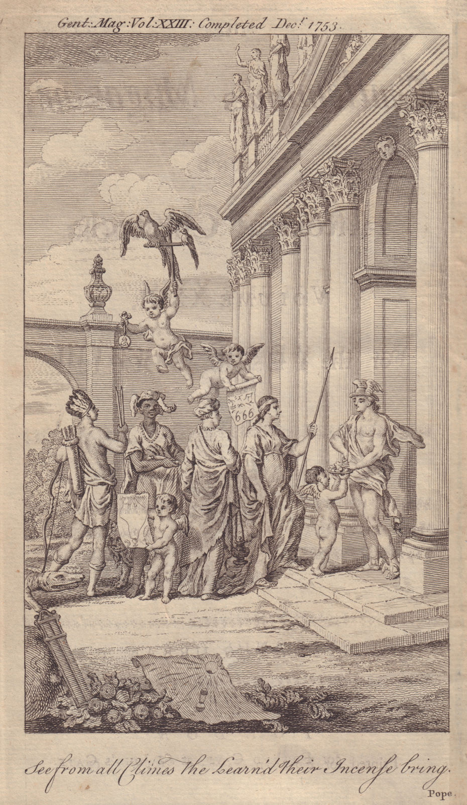 Associate Product Gents mag title. See from all Climes The Learn'd Their Incense bring. Pope 1753