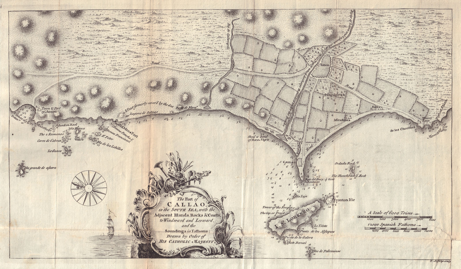 The Port of Callao in the South Sea… Lima, Peru. JEFFERYS / GENTS MAG 1753 map