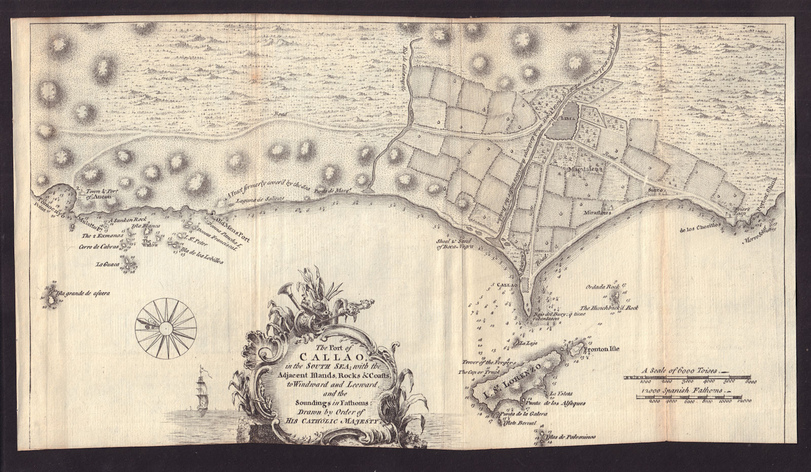 The Port of Callao in the South Sea… Lima, Peru. JEFFERYS / GENTS MAG 1753 map