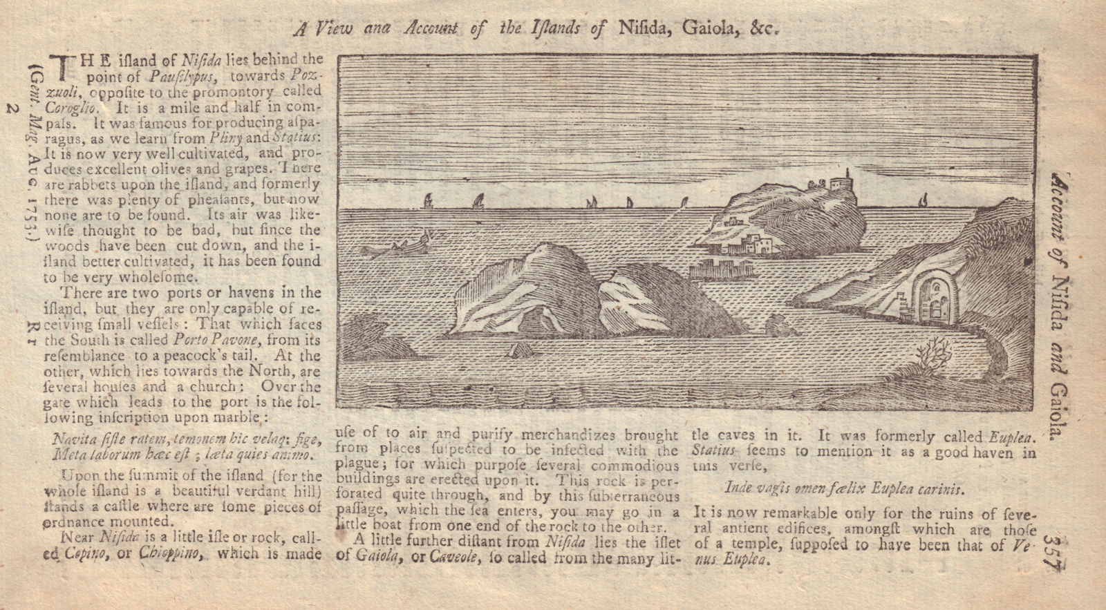 A View and Account of the Islands of Nisida & Gaiola near Naples, Italy 1753