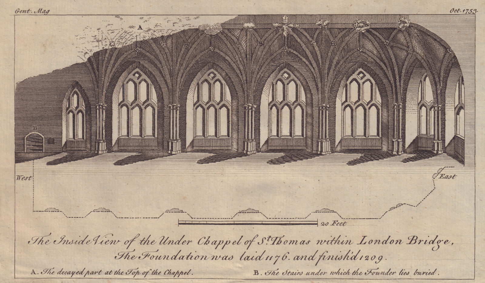 The Inside View of the Under Chapel of St. Thomas within London Bridge 1753