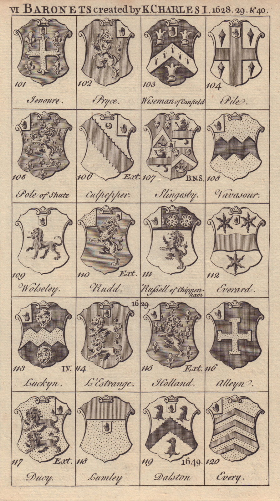 Charles I Baronets 1628-40 Pryce Pile Rudd Luckyn Alleyn Ducy Lumley Every… 1753
