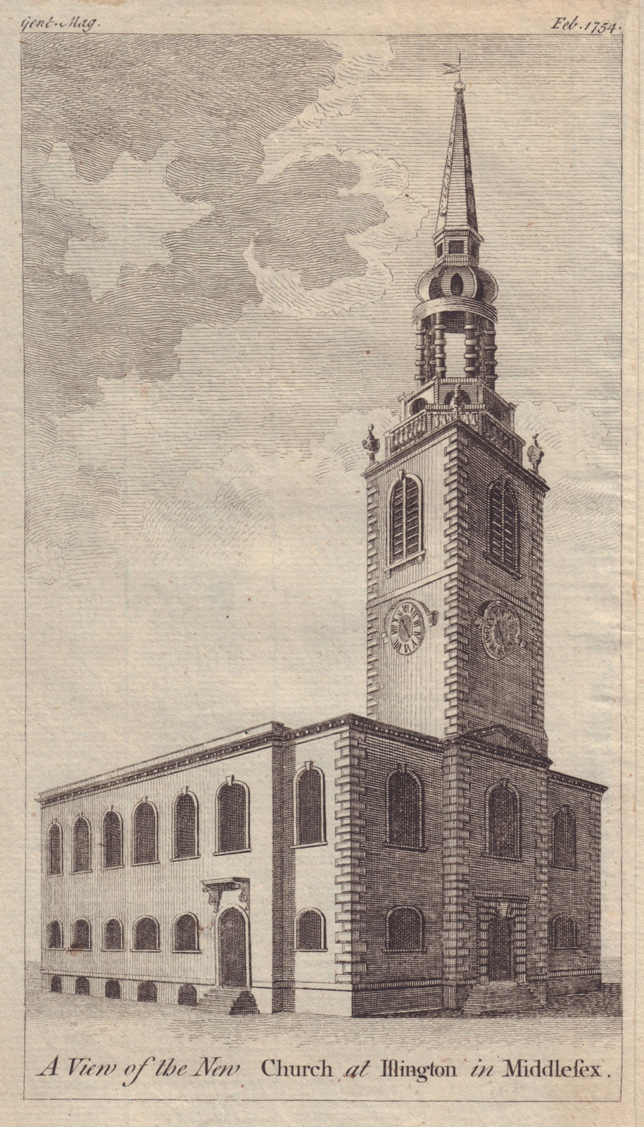 A View of the New Church at Islington in Middlesex. St Mary's. London 1754
