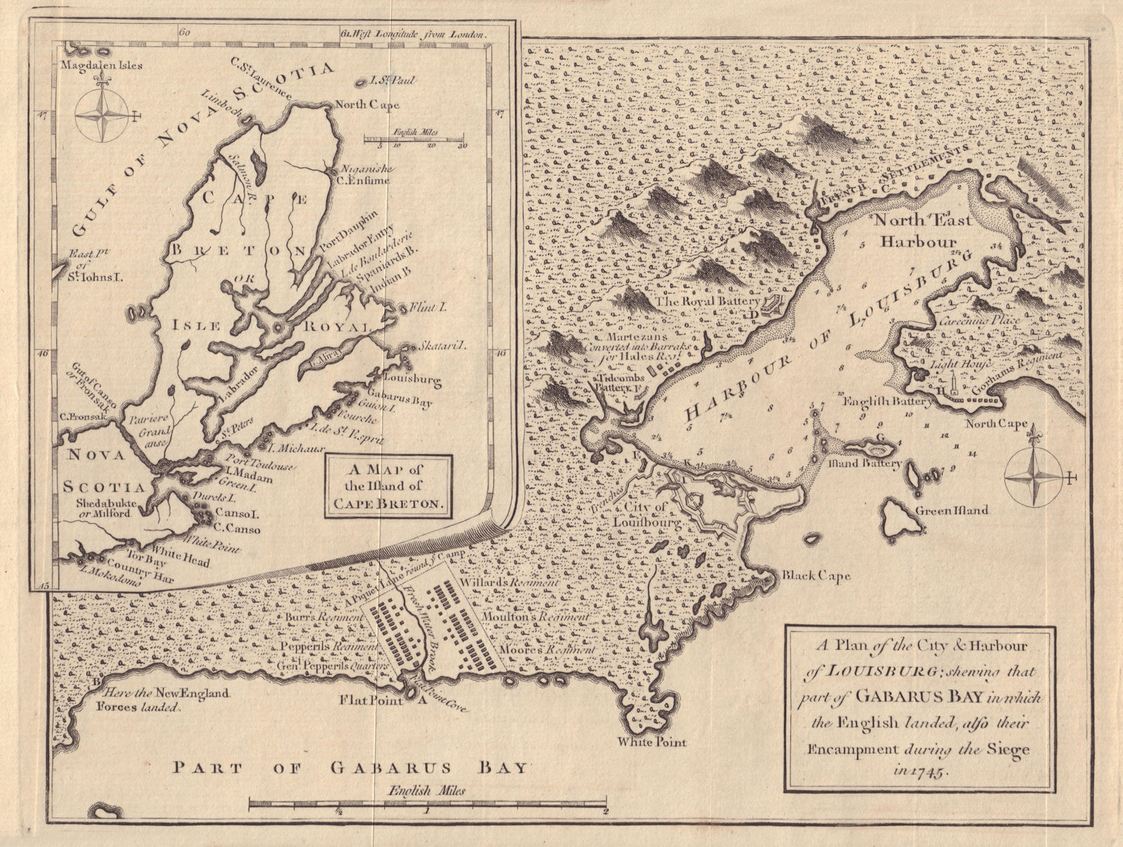The City & Harbour of Louisburg… Gabarus Bay. Cape Breton. GENTS MAG 1758 map