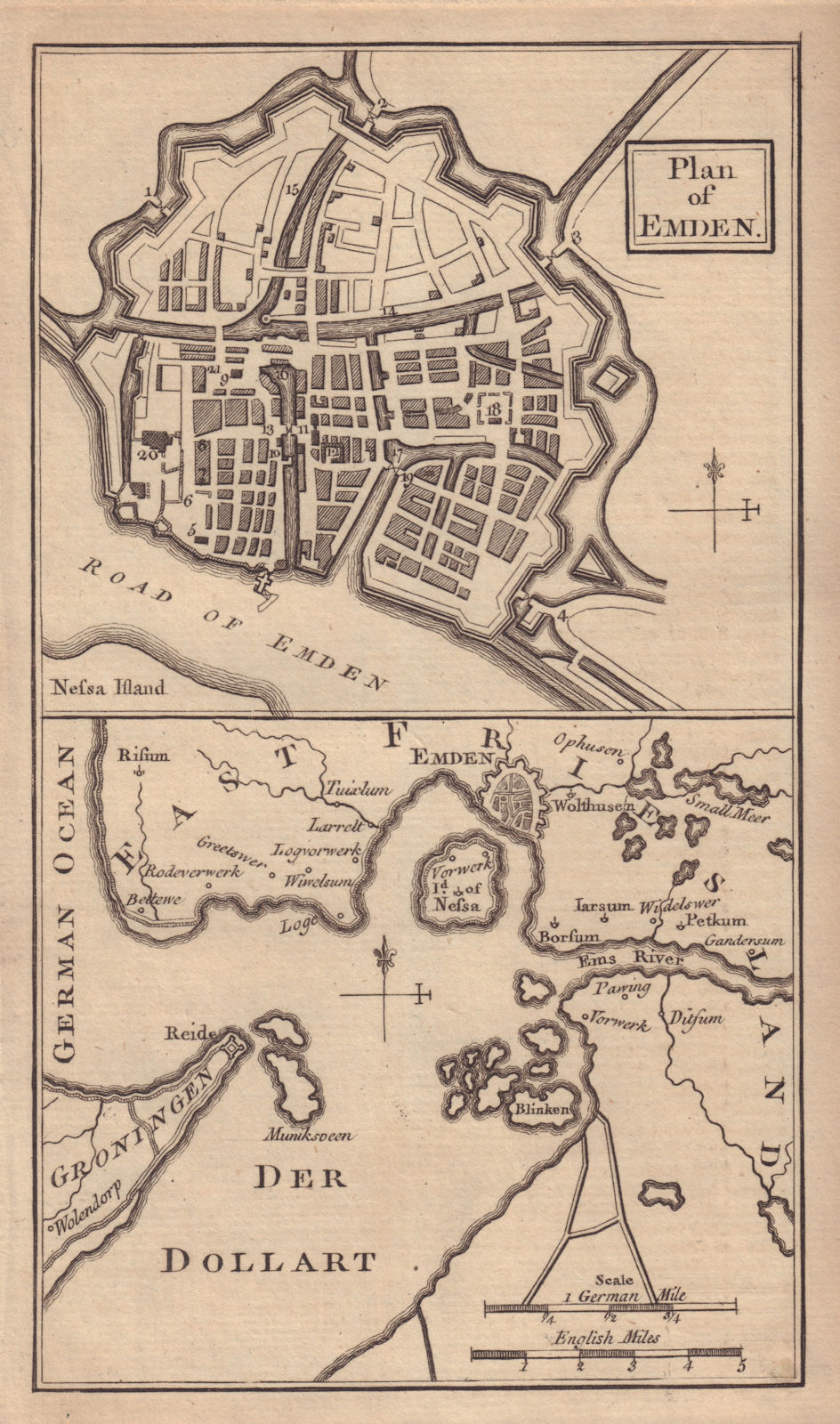 Associate Product Emden City plan. Ems estuary & Dollard. Lower Saxony. GENTS MAG 1758 old map