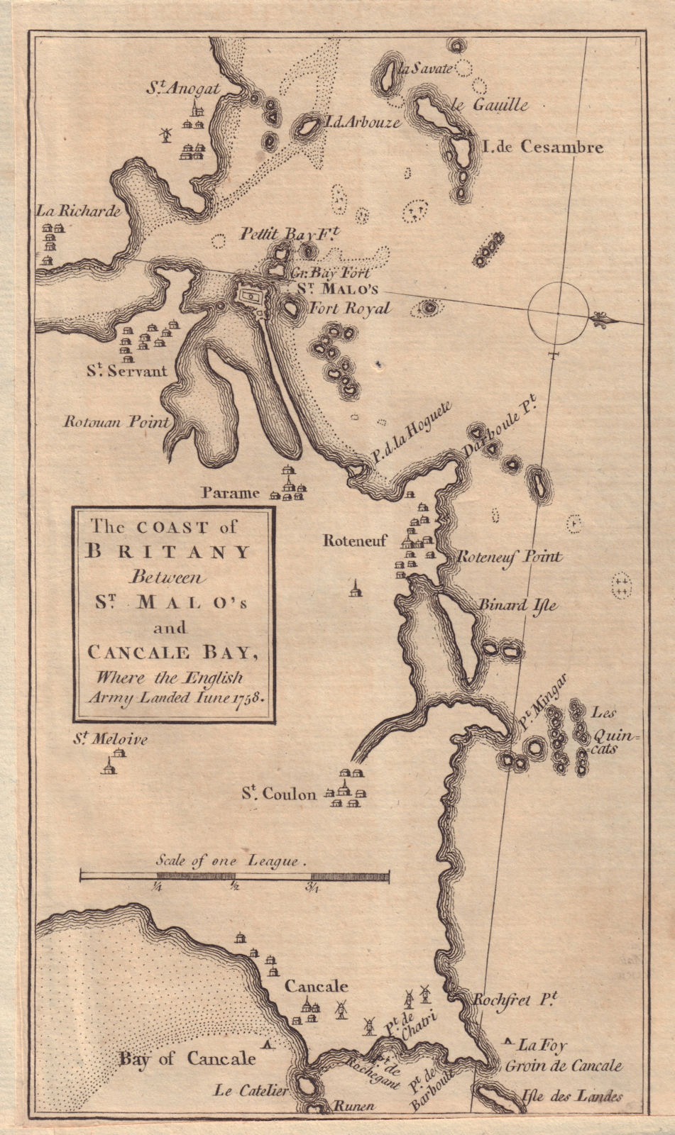The Coast of Britany between St. Malo's & Cancale Bay. Dinard GENTS MAG 1758 map