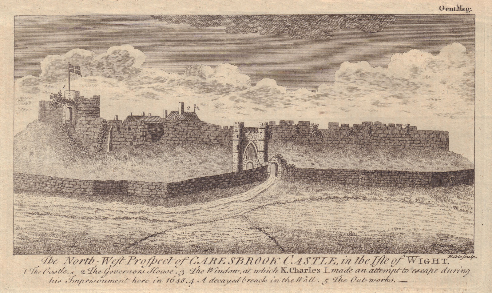 North-West Prospect of Caresbrook Castle in the Isle of Wight. Carisbrooke 1760