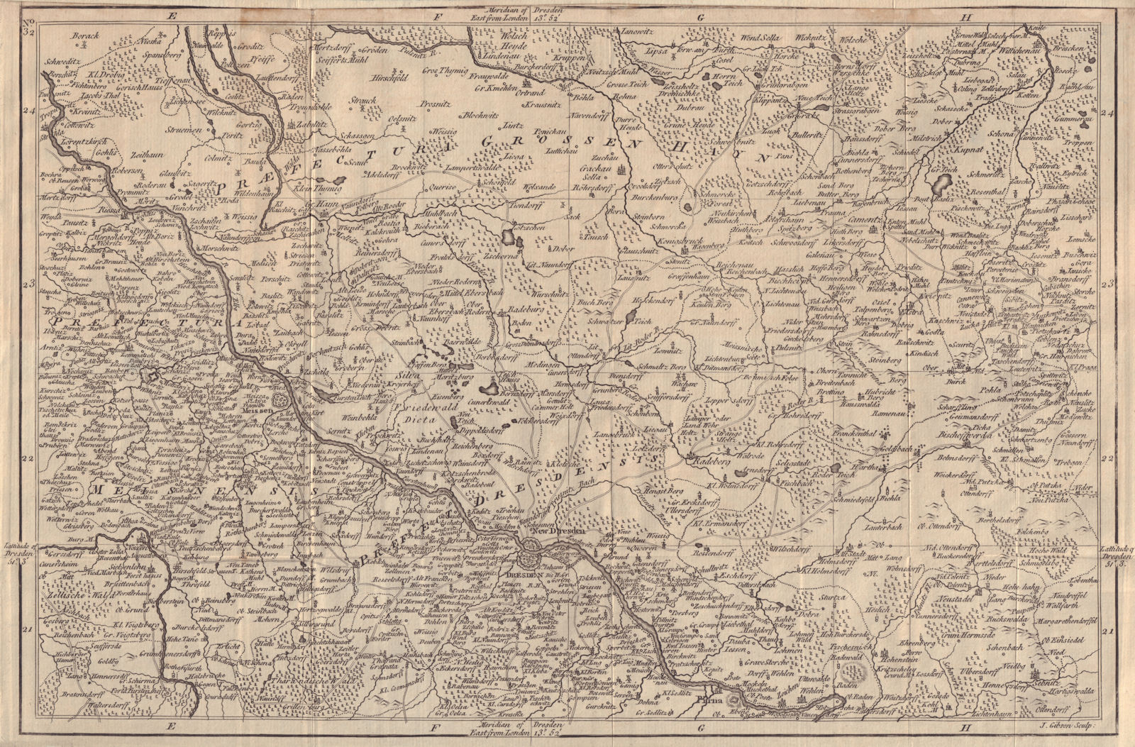 Saxony. Dresden Elbe Meissen Nossen Pirna. Germany. GIBSON. GENTS MAG 1760 map