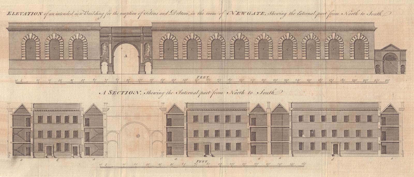 New building for… Felons & Debtors in the room of Newgate. Jail. London 1762