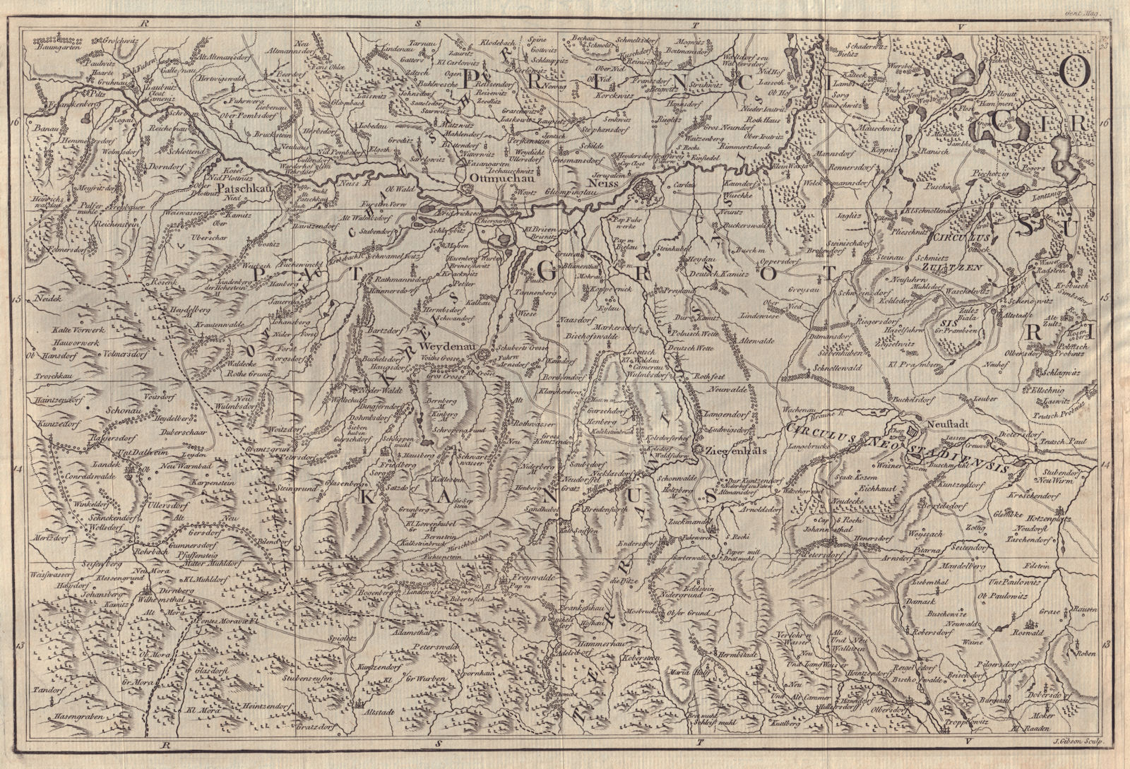 Silesia/Czechia. Paczkow Otmuchow Nysa Vidnava Prudnik. Poland. GIBSON 1762 map