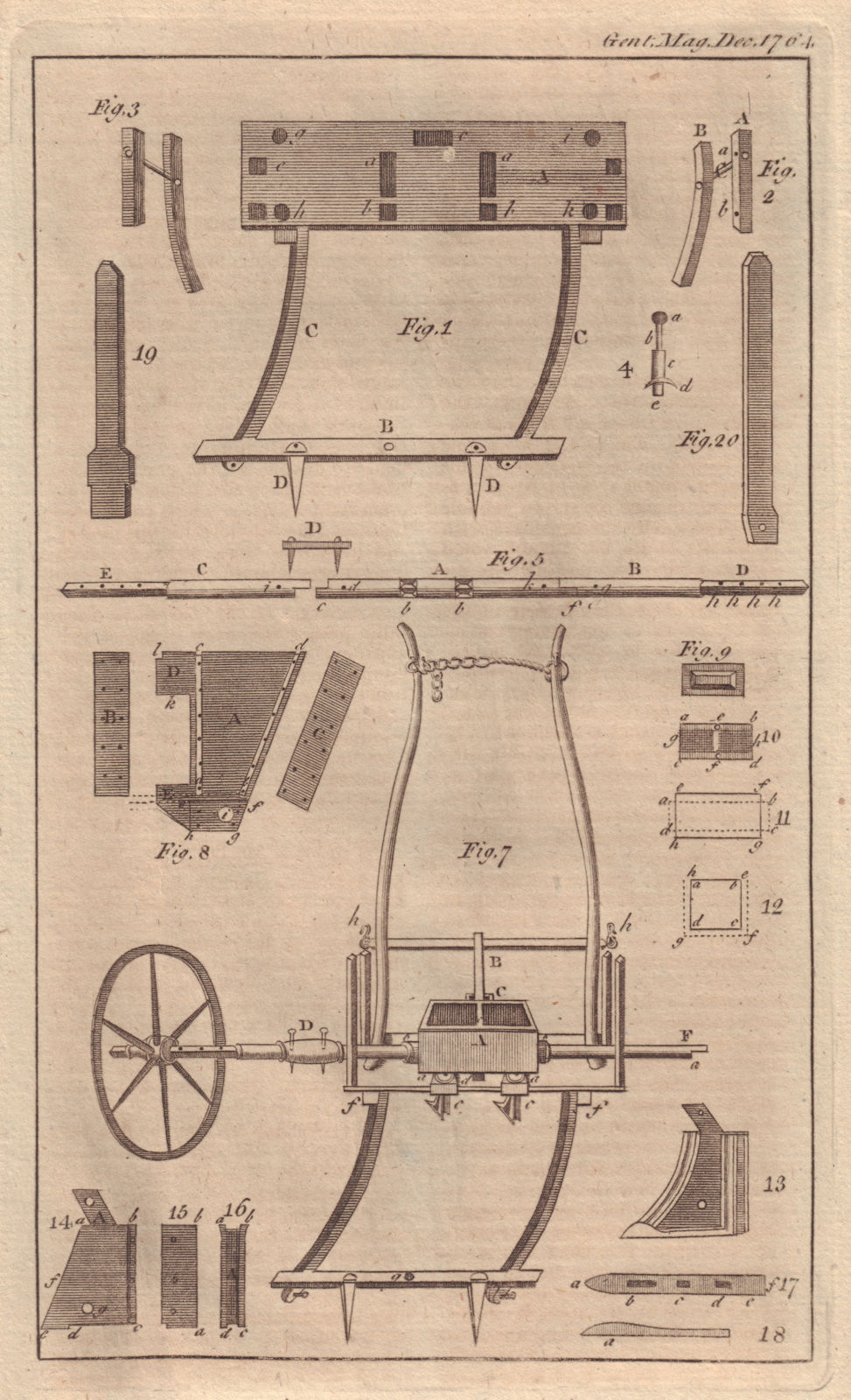 Associate Product The Drill-plough, by Tull. Science. Farming. GENTS MAG 1764 old antique print