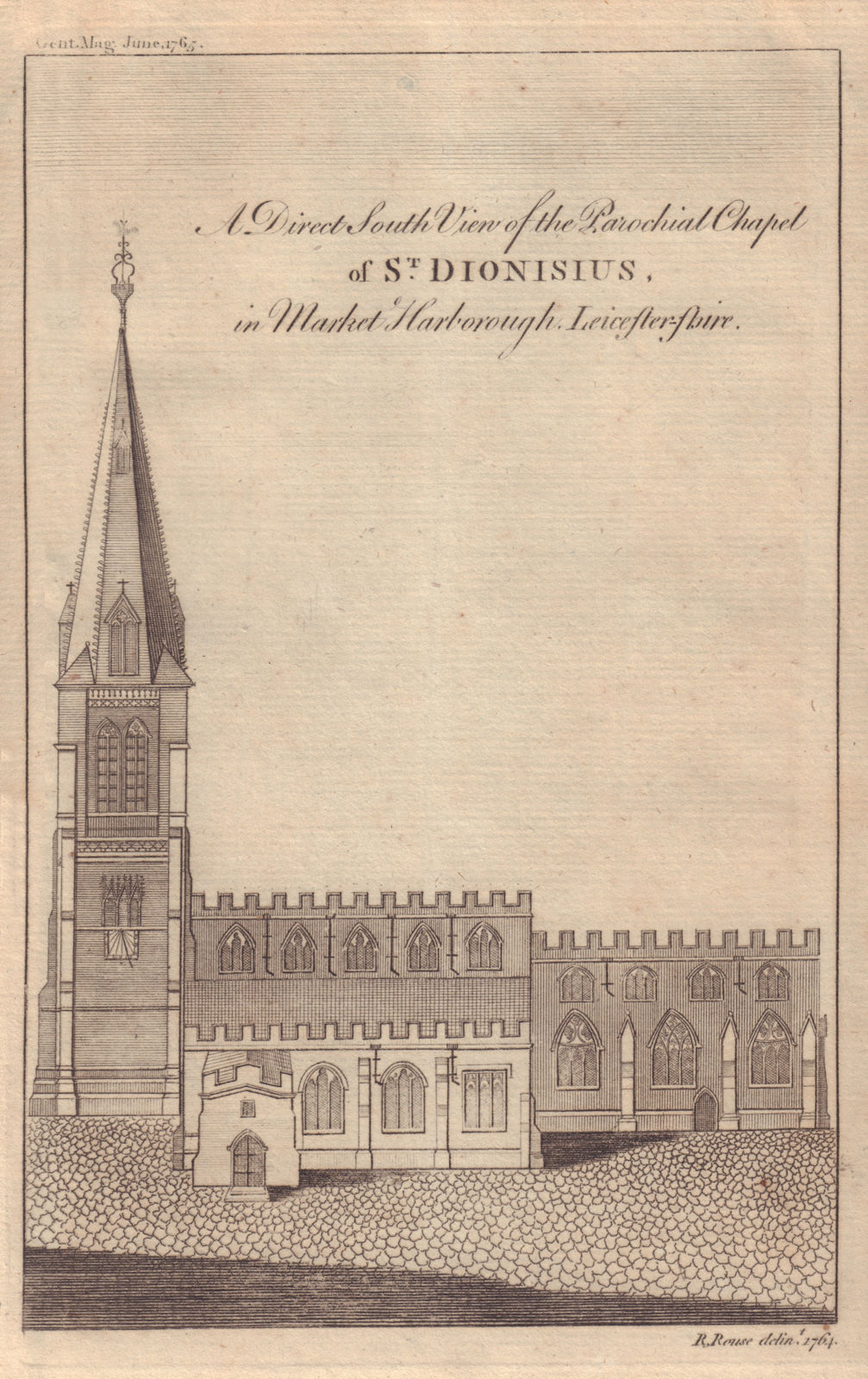 St. Dionysius Church, Market Harborough, Leicestershire. GENTS MAG 1765 print