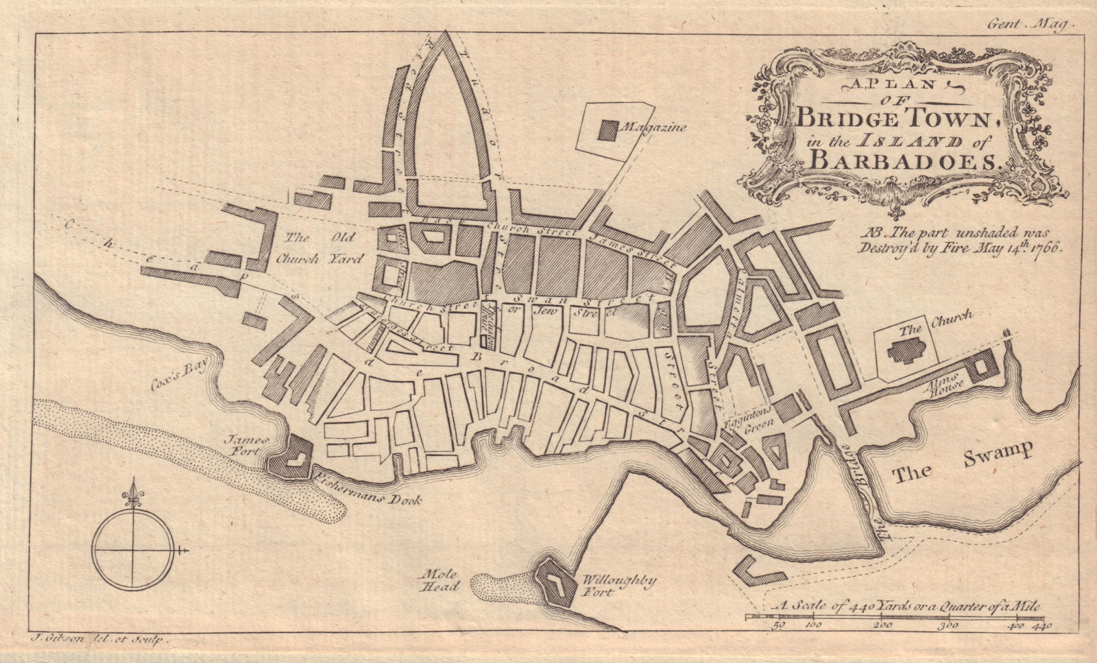A Plan of Bridgetown in the Island of Barbadoes. Barbados. GIBSON 1766 old map