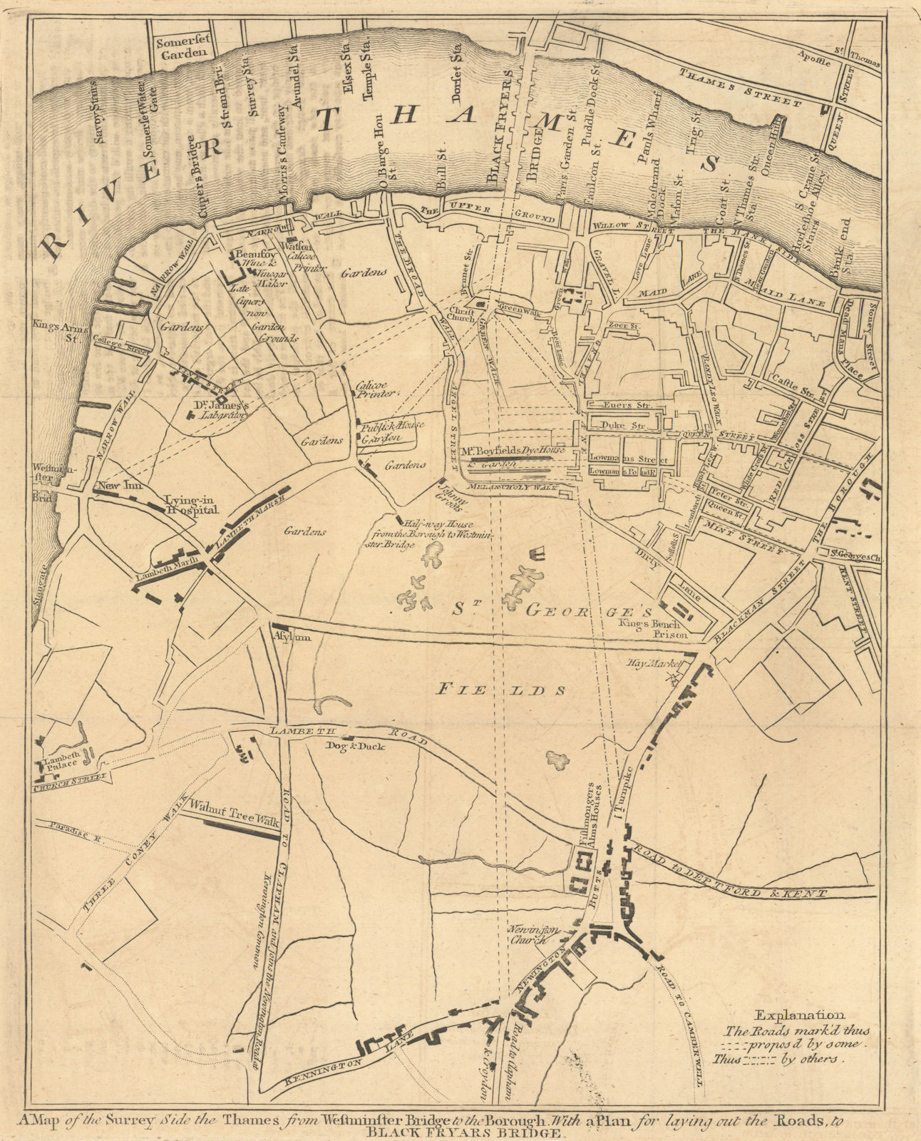 A Map of the Surrey Side the Thames… Lambeth Southwark. GENTS MAG 1766 old