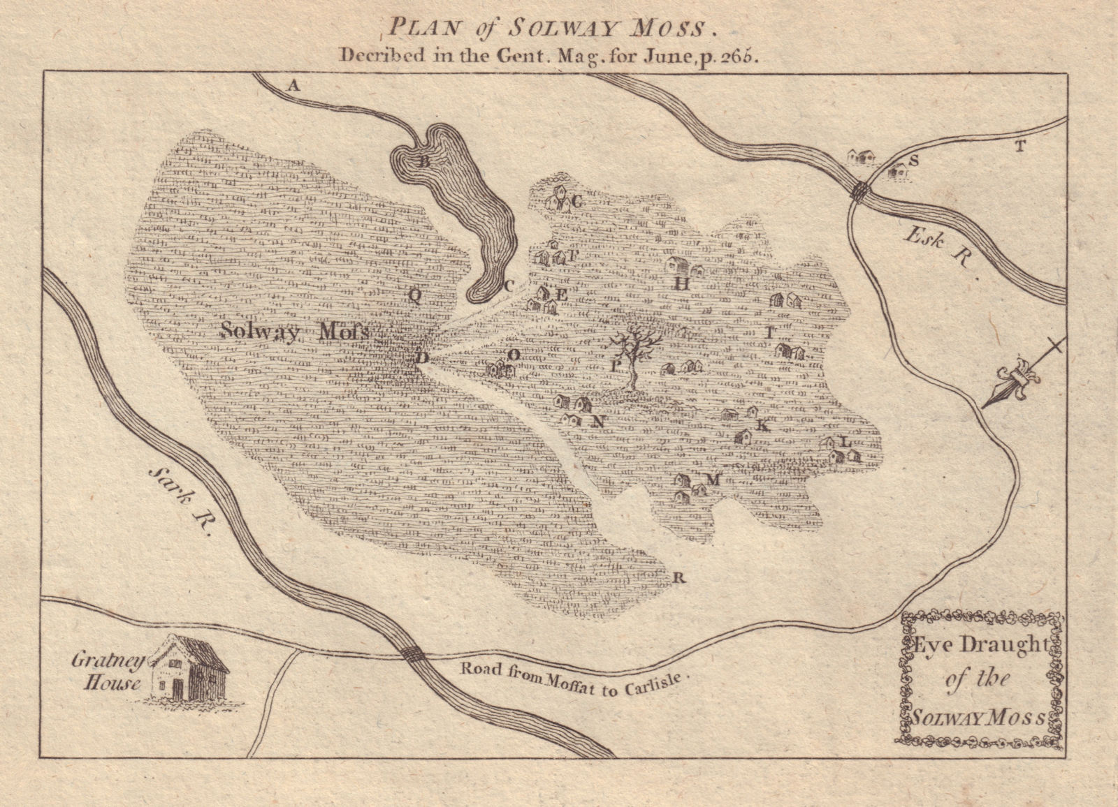 Associate Product Eye Draught of the Solway Moss. Longtown, Cumbria. GENTS MAG 1773 old map