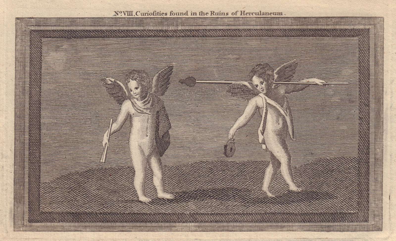 Associate Product Painting found in the Ruins of Herculaneum. Two winged boys. GENTS MAG 1773