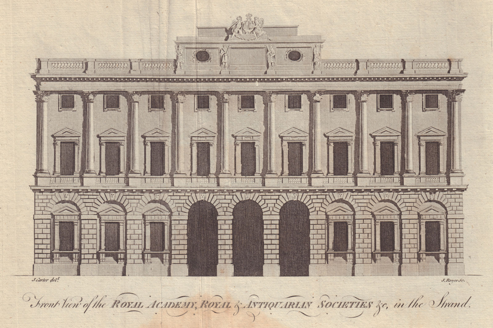 Front View of the Royal Academy… in the Strand. Somerset House 1779 old print