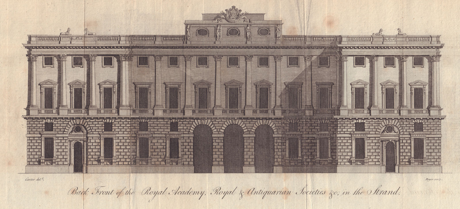 Back Front of the Royal Academy… in the Strand. Somerset House 1779 old print