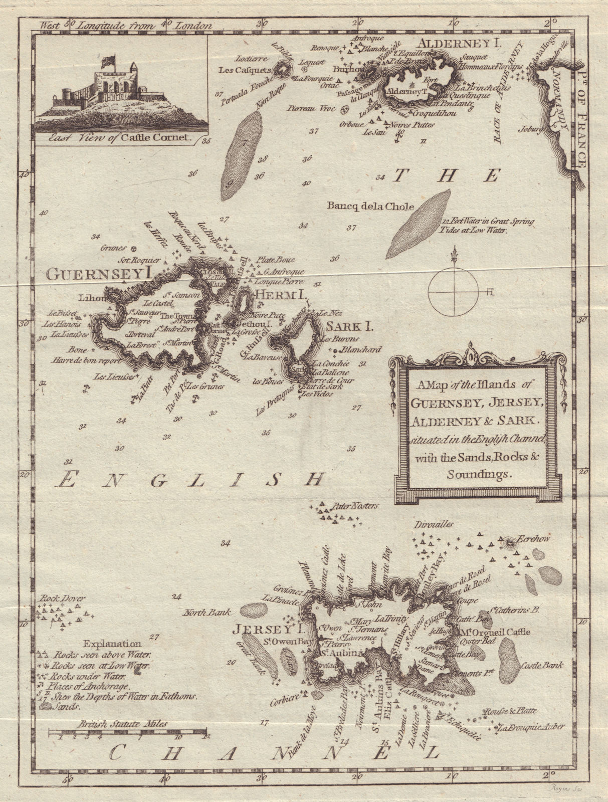 The [Channel] Islands of Guernsey, Jersey, Alderney & Sark… GENTS MAG 1779 map