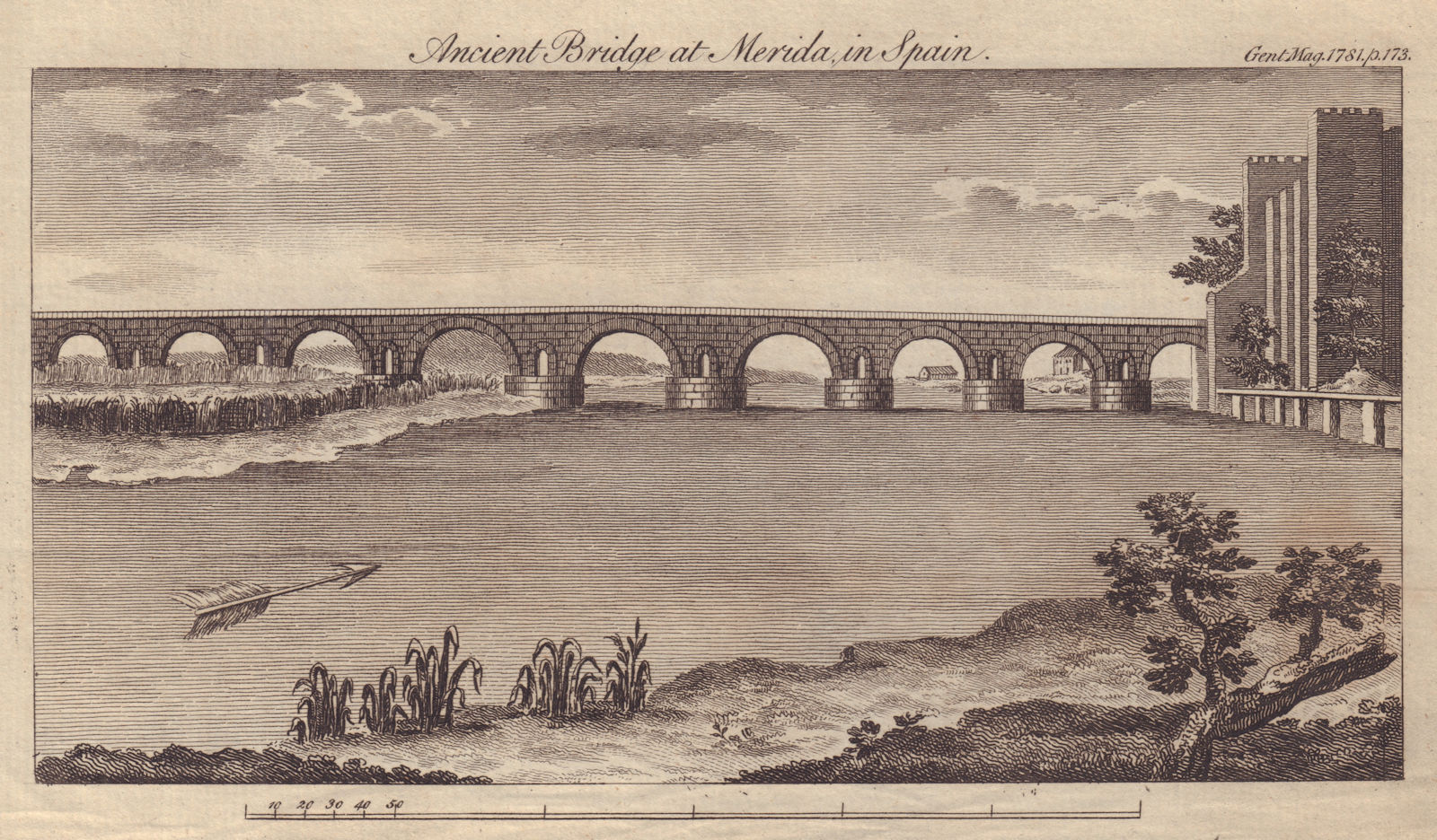 Associate Product Ancient Bridge at Merida in Spain. Puente Romano, Mérida. GENTS MAG 1781 print