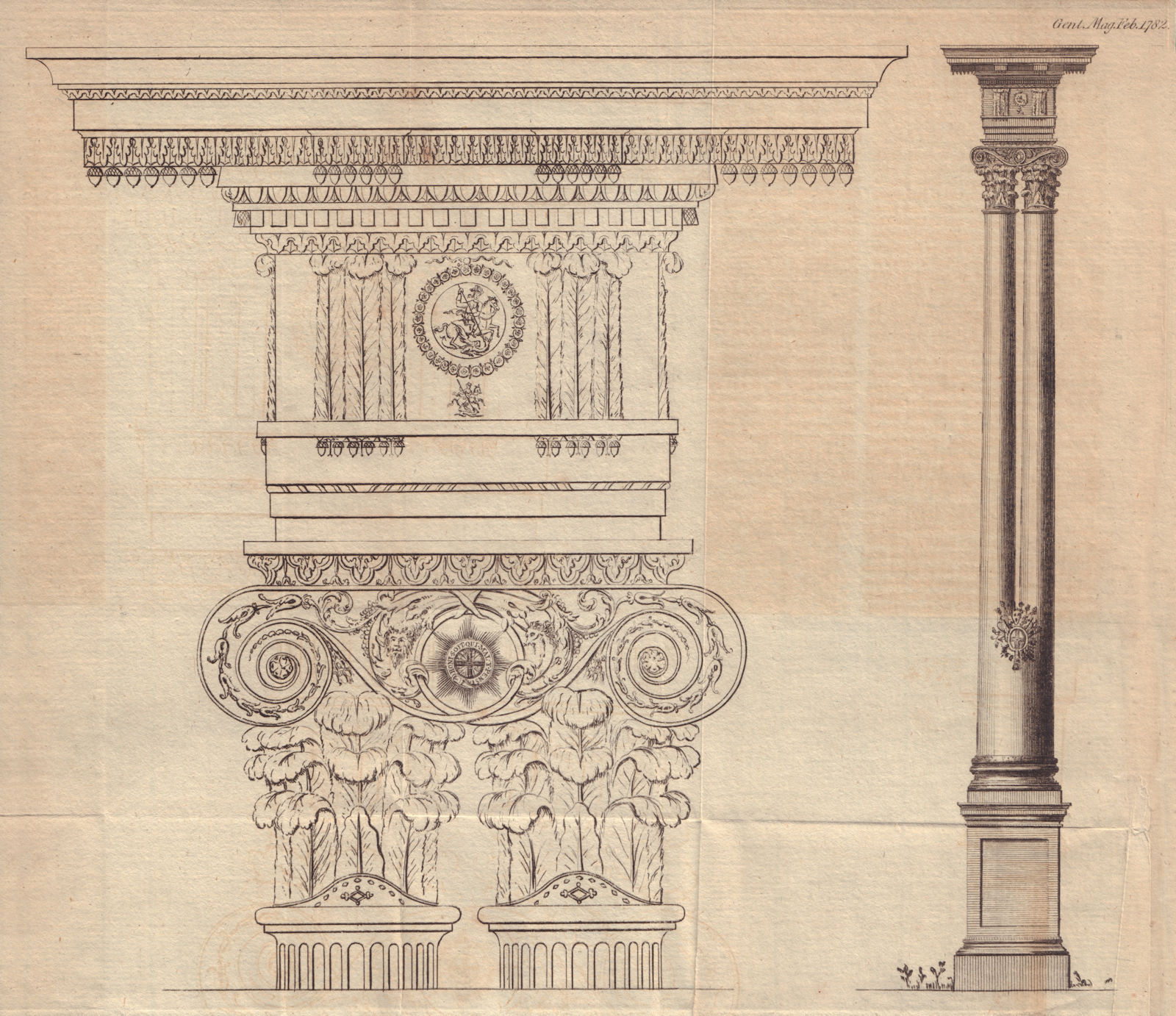 Design for a new Order of Architecture, by Emlyn. Decorative column 1782 print