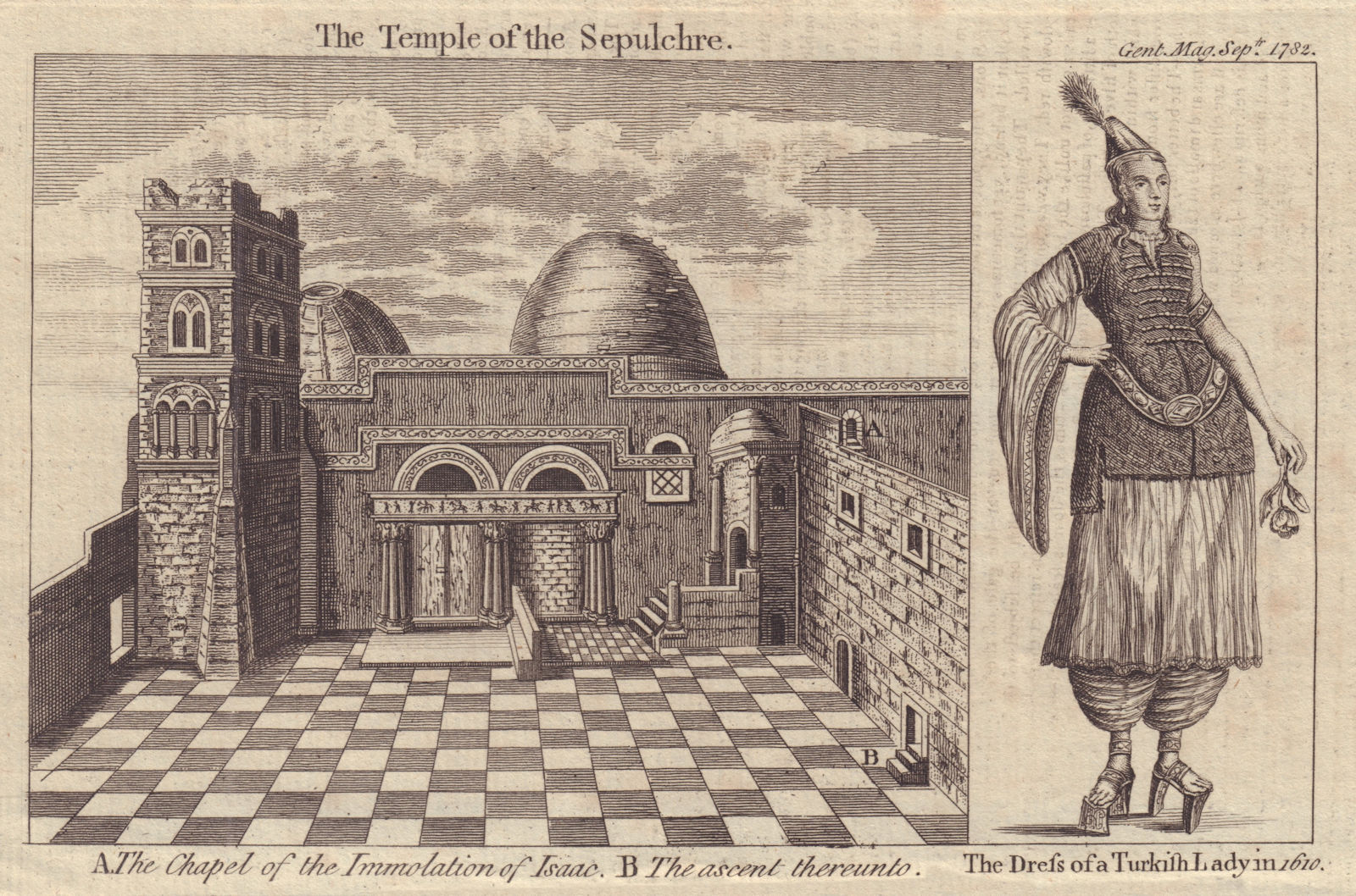 Associate Product Church of the Holy Sepulchre, Jerusalem. Turkish Lady in 1610 1782 old print