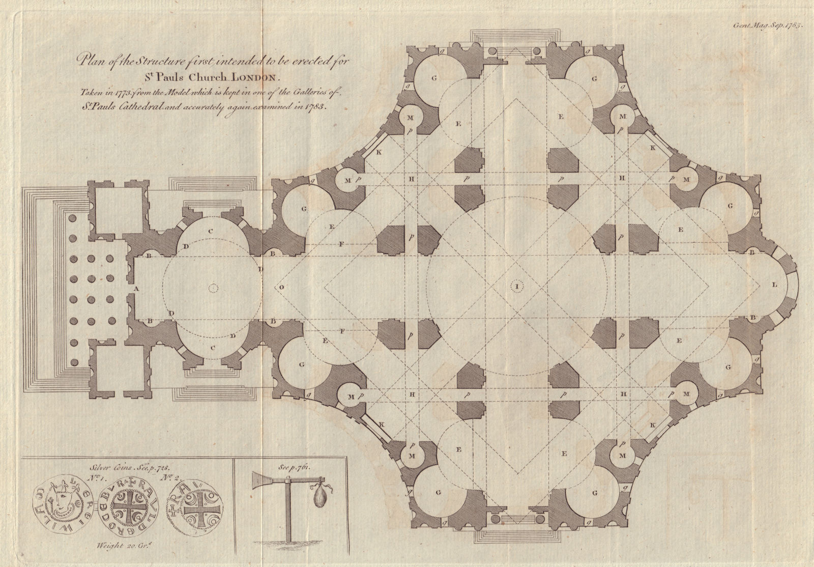 Associate Product Wren's first 1673 Great Model design for St Paul's Cathedral 1783 old print