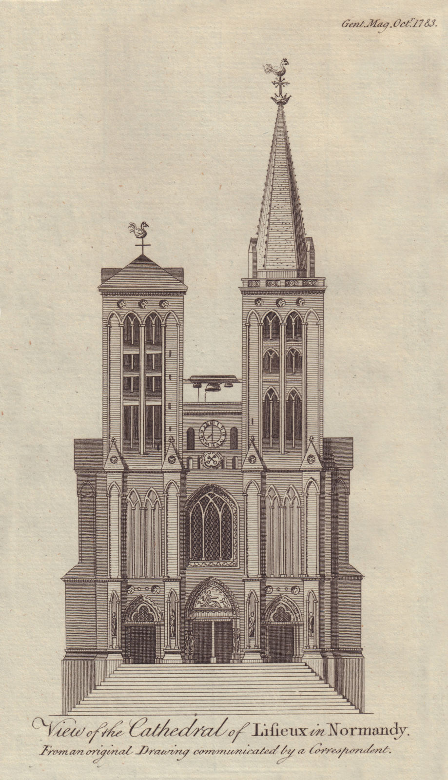 View of the Cathedral of Lisieux in Normandy. Calvados. GENTS MAG 1783 print