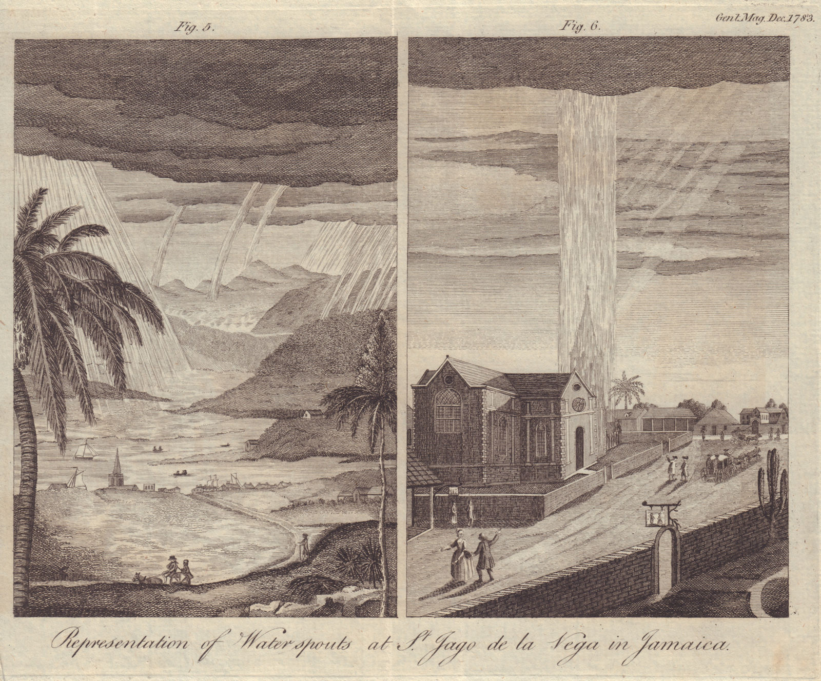 Associate Product Waterspouts at St. Jago de la Vega in Jamaica. Spanish Town. GENTS MAG 1783