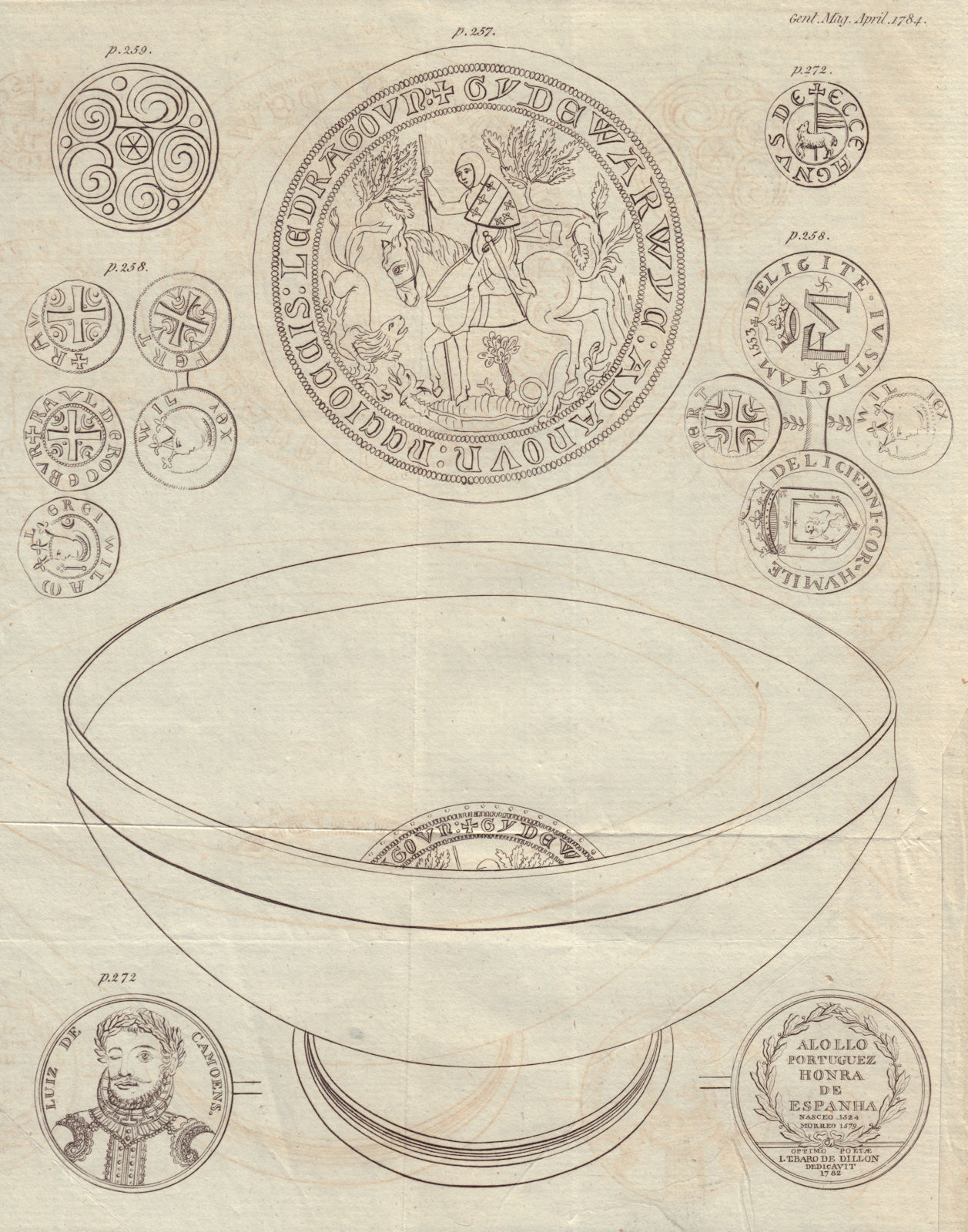 Associate Product Maple Bowl. Guy Earl of Warwick slaying a dragon, Harbledown Hospital 1784