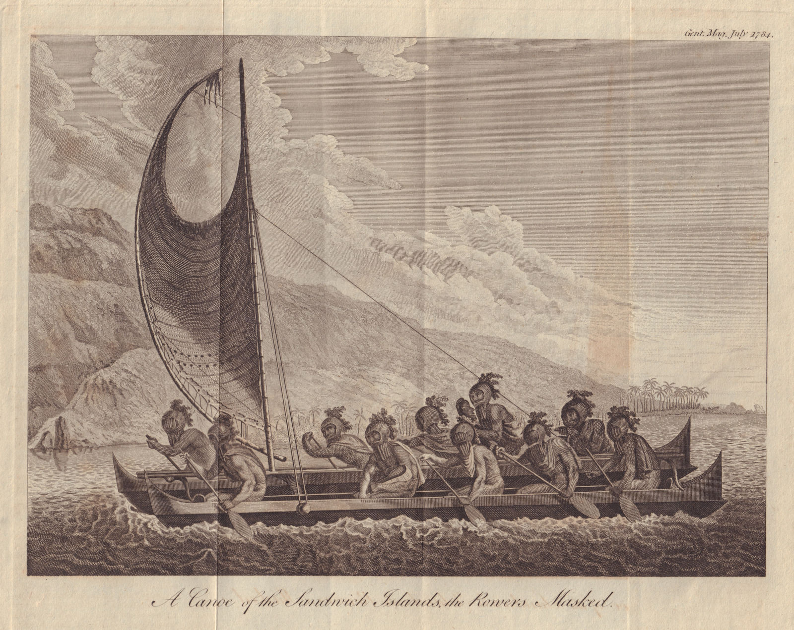 Associate Product A Canoe of the Sandwich Islands, the Rowers Masked. Hawaiian drua catamaran 1784