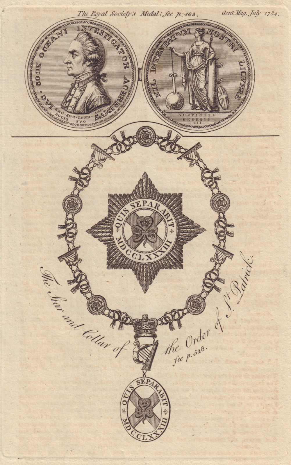 The Star & Collar of St Patrick. The Royal Society's Medal of Captain Cook 1784