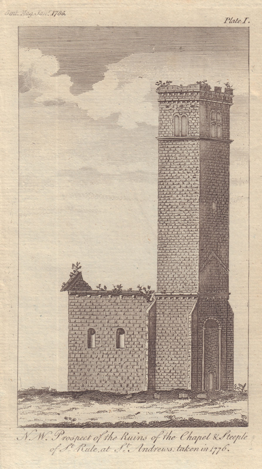 NW Prospect of the ruins of the Chapel & Steeple of St. Rule at St. Andrews 1786