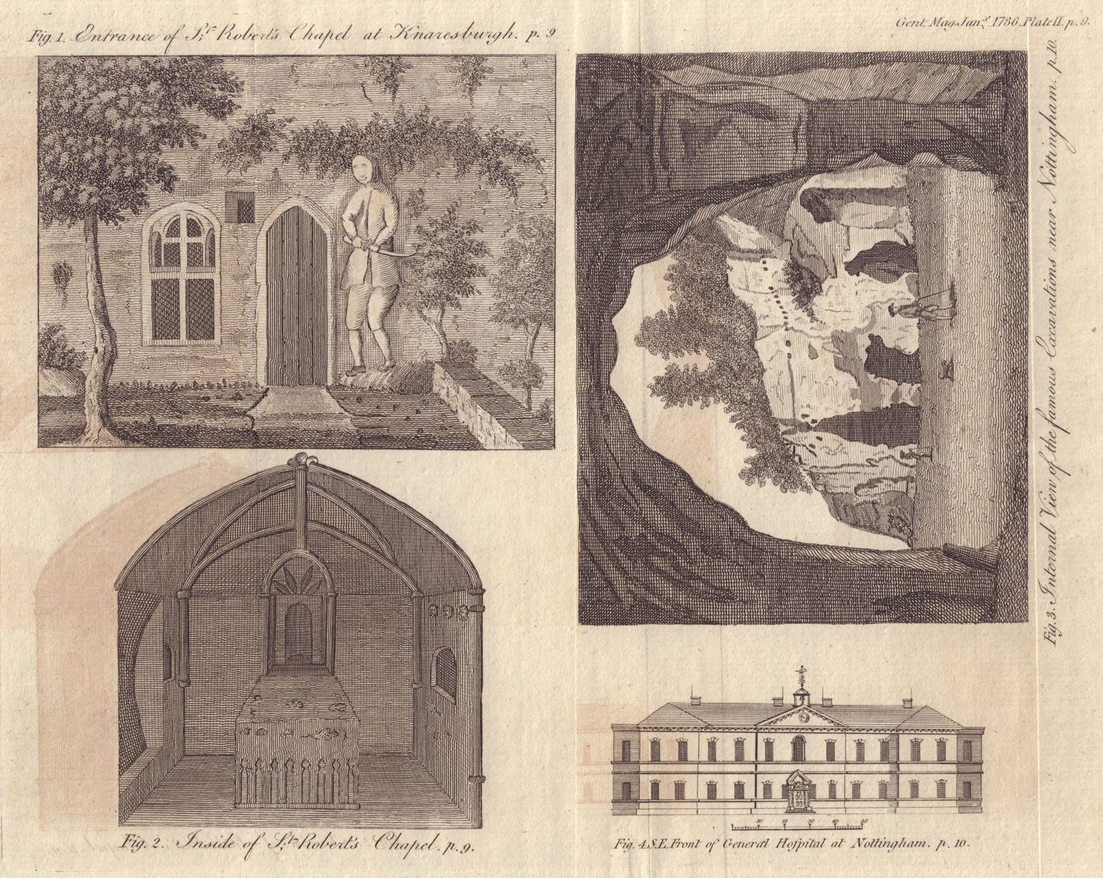 Associate Product St. Robert's Chapel Knaresborough. Nottingham papist holes & Hospital 1786