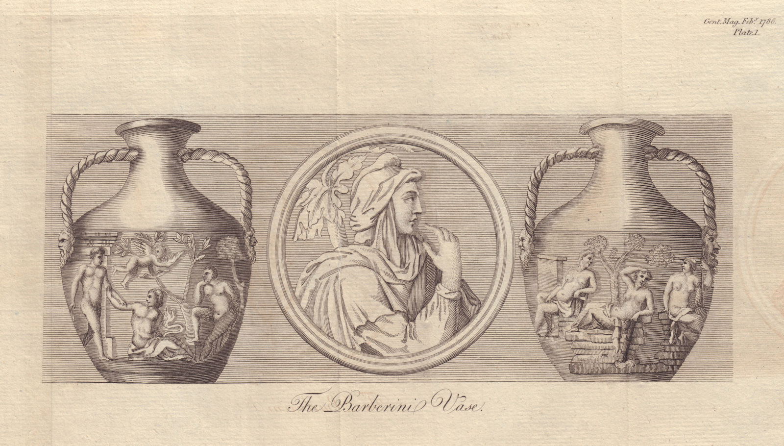 The Barberini or Portland Vase. Roman pottery. Decorative. GENTS MAG 1786