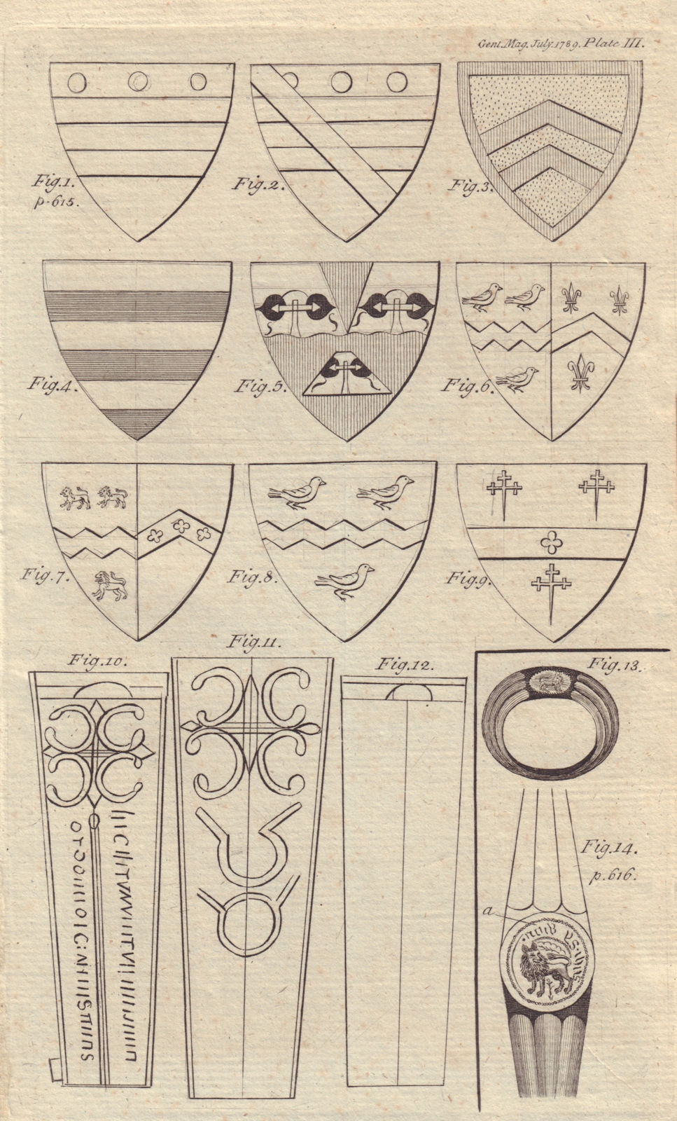 Associate Product Shields of Arms, Threekingham church, Lincolnshire. Coffins. Towton Field 1789