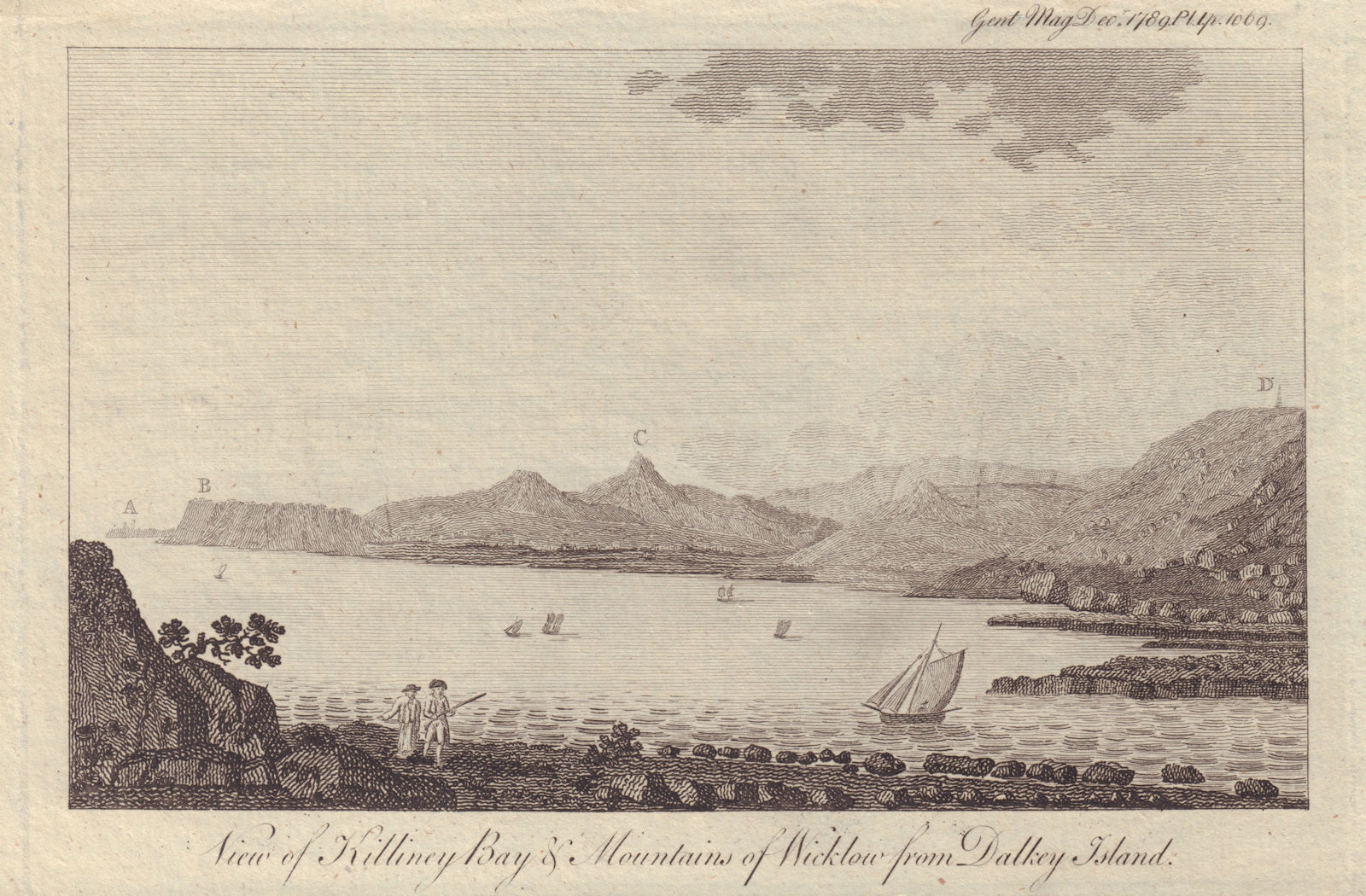 Associate Product View of Killiney Bay & Mountains of Wicklow from Dalkey Island, Dublin 1789