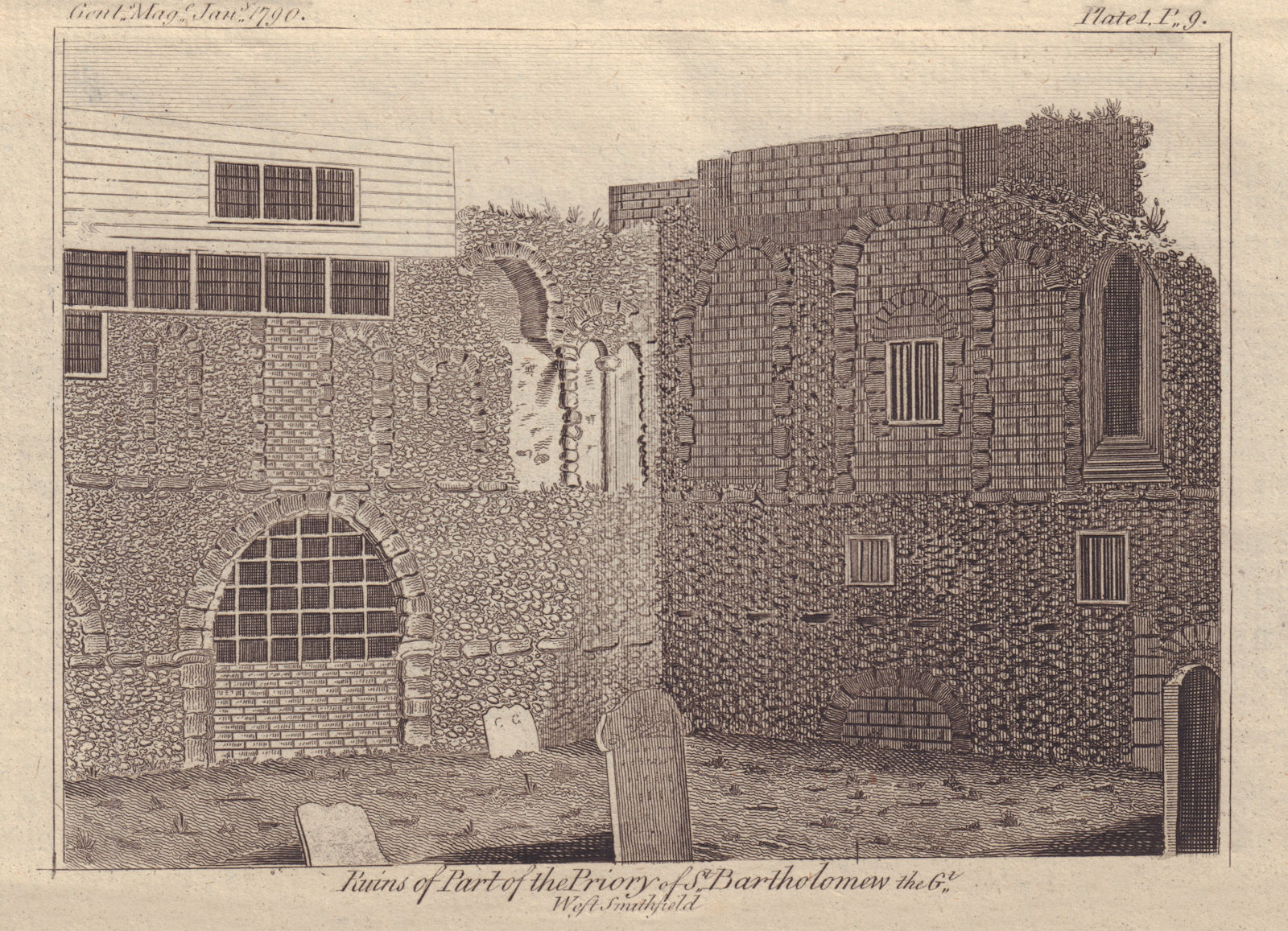 Ruins of the Priory of St. Bartholomew the Great, Smithfield, London 1790