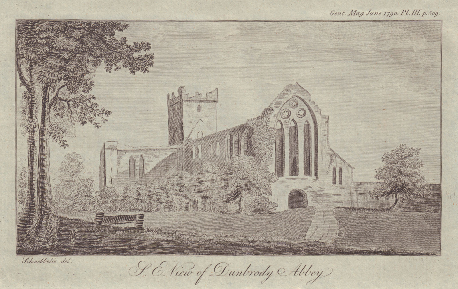 S. E. View of Dunbrody Abbey[in Wexford, Ireland. GENTS MAG 1790 old print