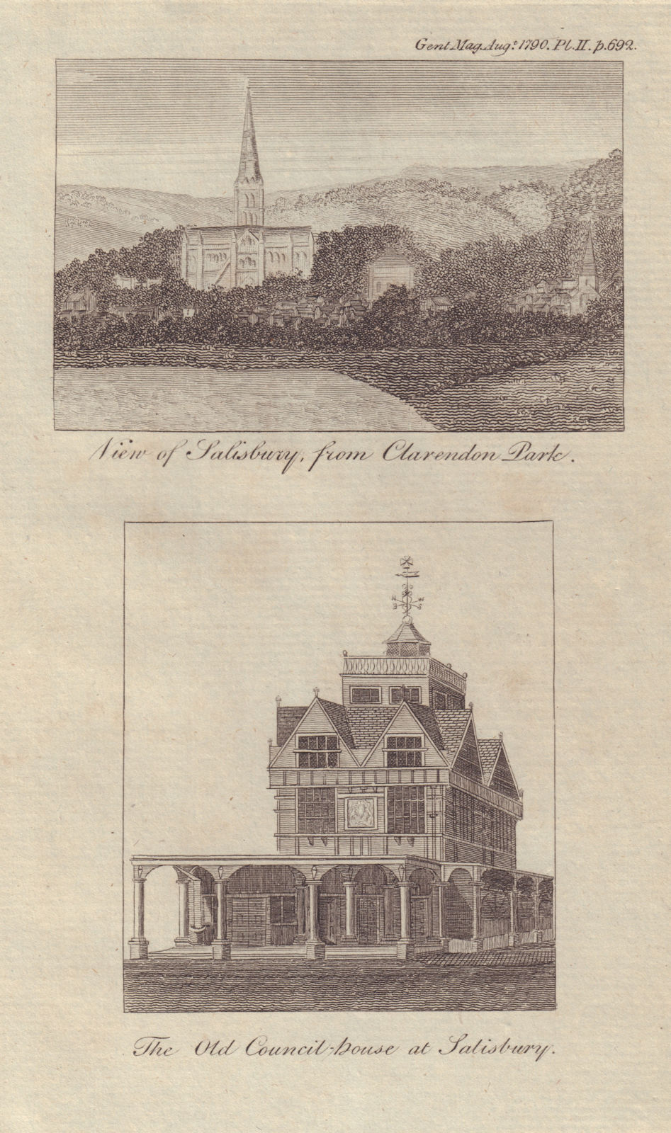 Associate Product Salisbury Cathedral from Clarendon Park & the Old Council House. GENTS MAG 1790