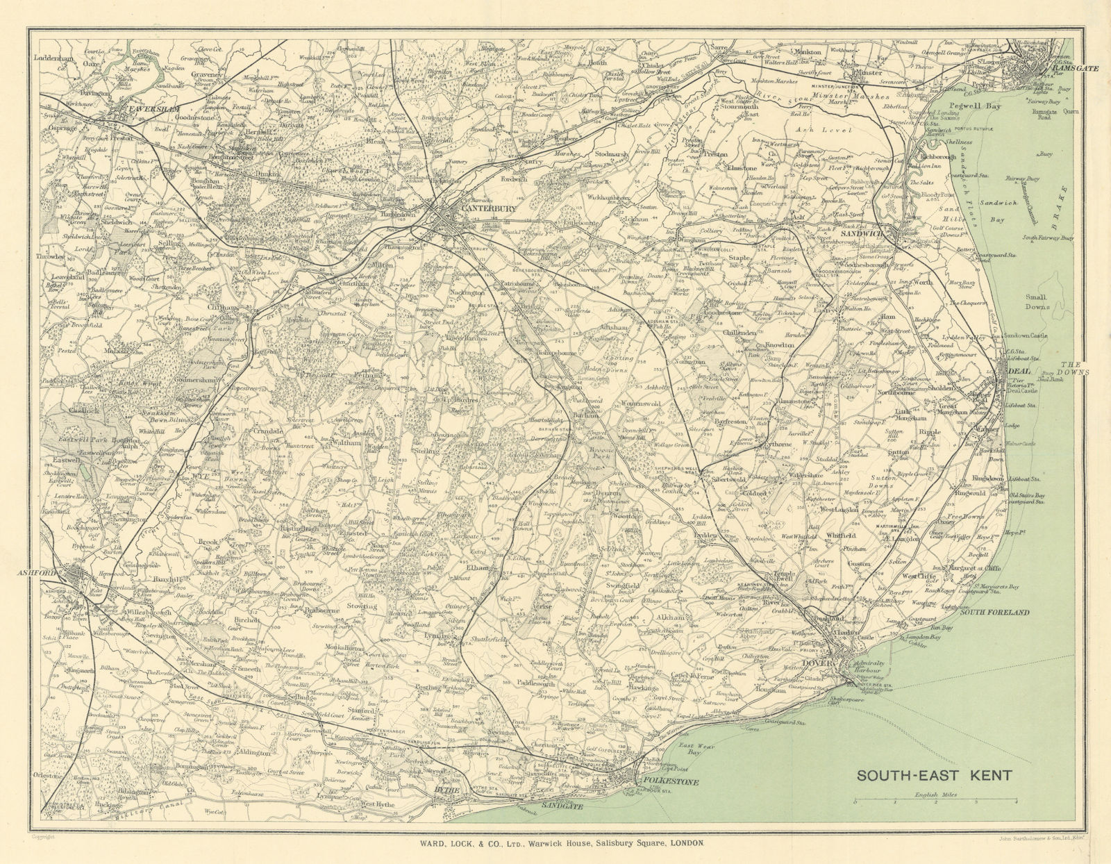 SOUTH EAST KENT Canterbury Deal Dover Folkestone Ashford Faversham 1924 map