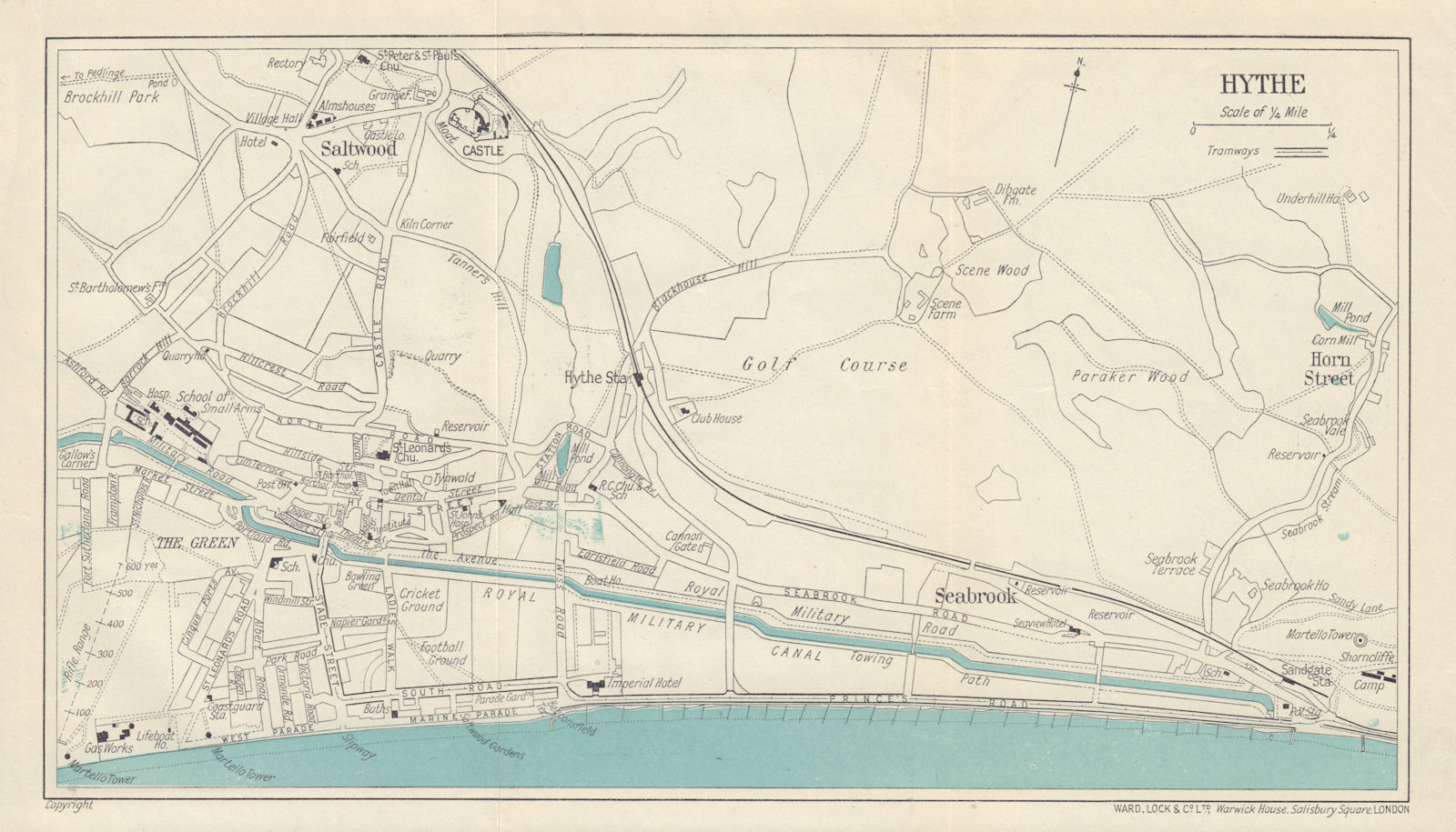 HYTHE vintage tourist town city resort plan. Kent. WARD LOCK 1924 old map
