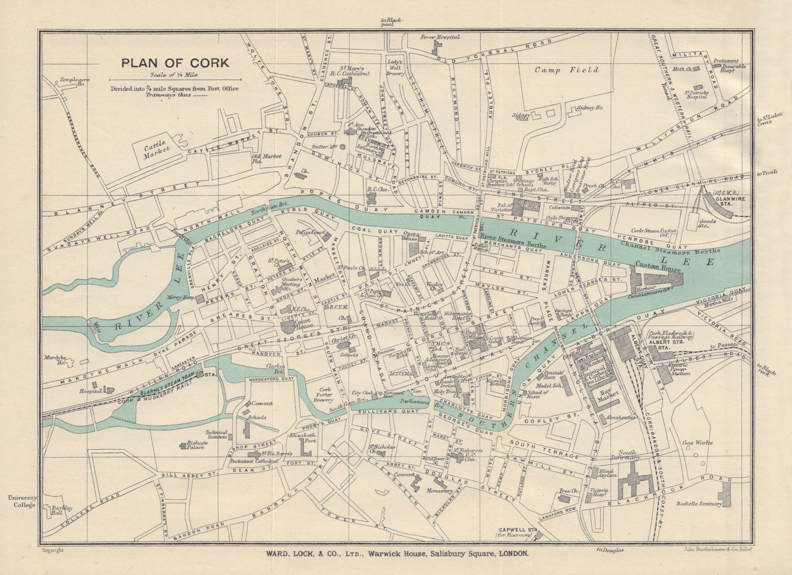 CORK vintage tourist town city plan. Ireland. WARD LOCK 1927 old vintage map