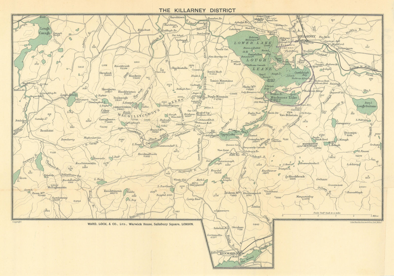 Associate Product KILLARNEY LAKES & district. Macgillycuddy's River. Ireland. WARD LOCK 1927 map