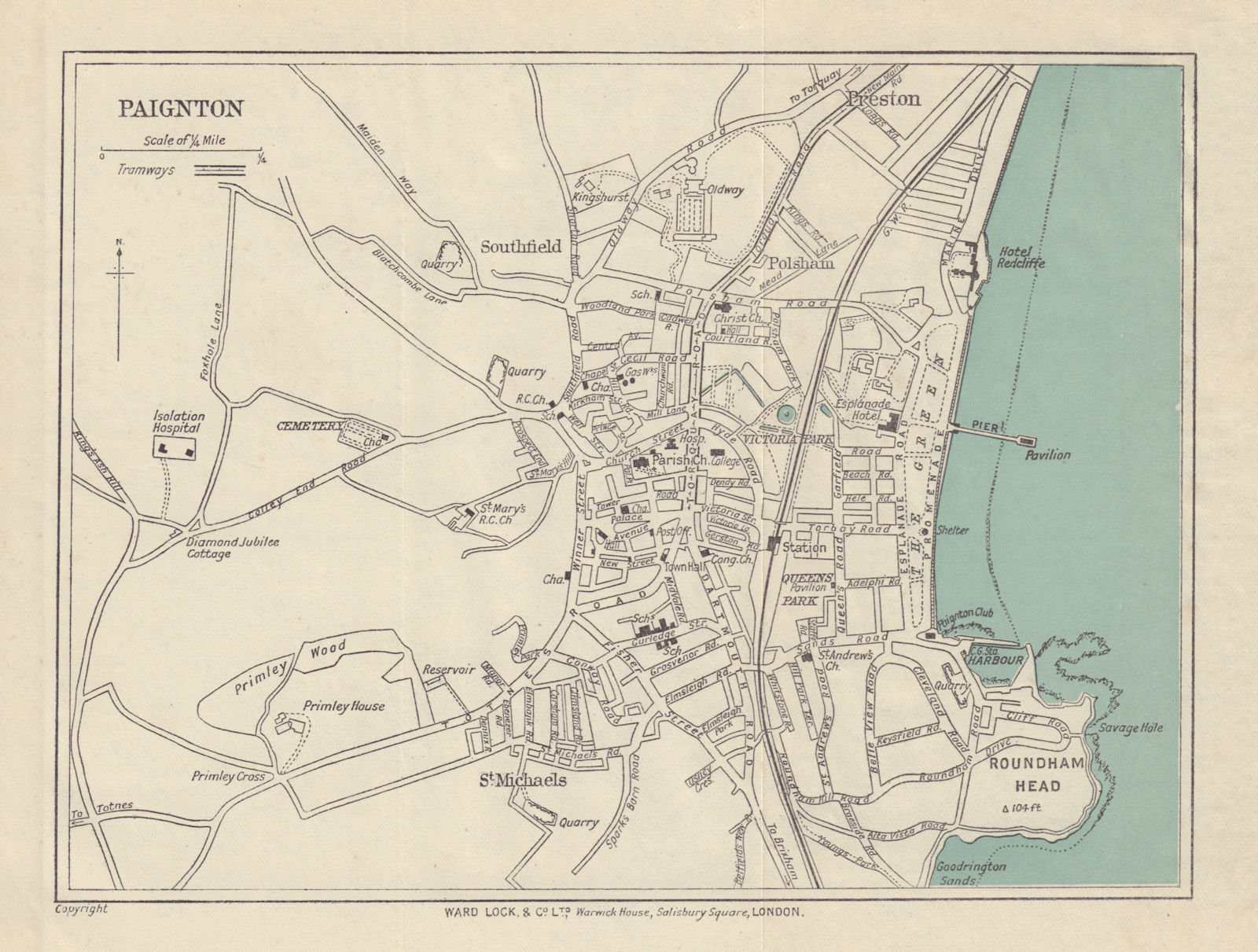 Associate Product PAIGNTON vintage town/city plan. Devon. Roundham Head. WARD LOCK 1921 old map