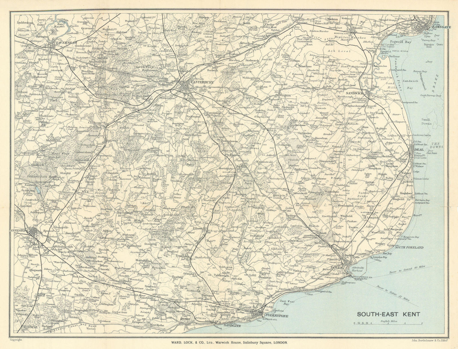 SOUTH EAST KENT Canterbury Deal Dover Folkestone Ashford Faversham 1912 map