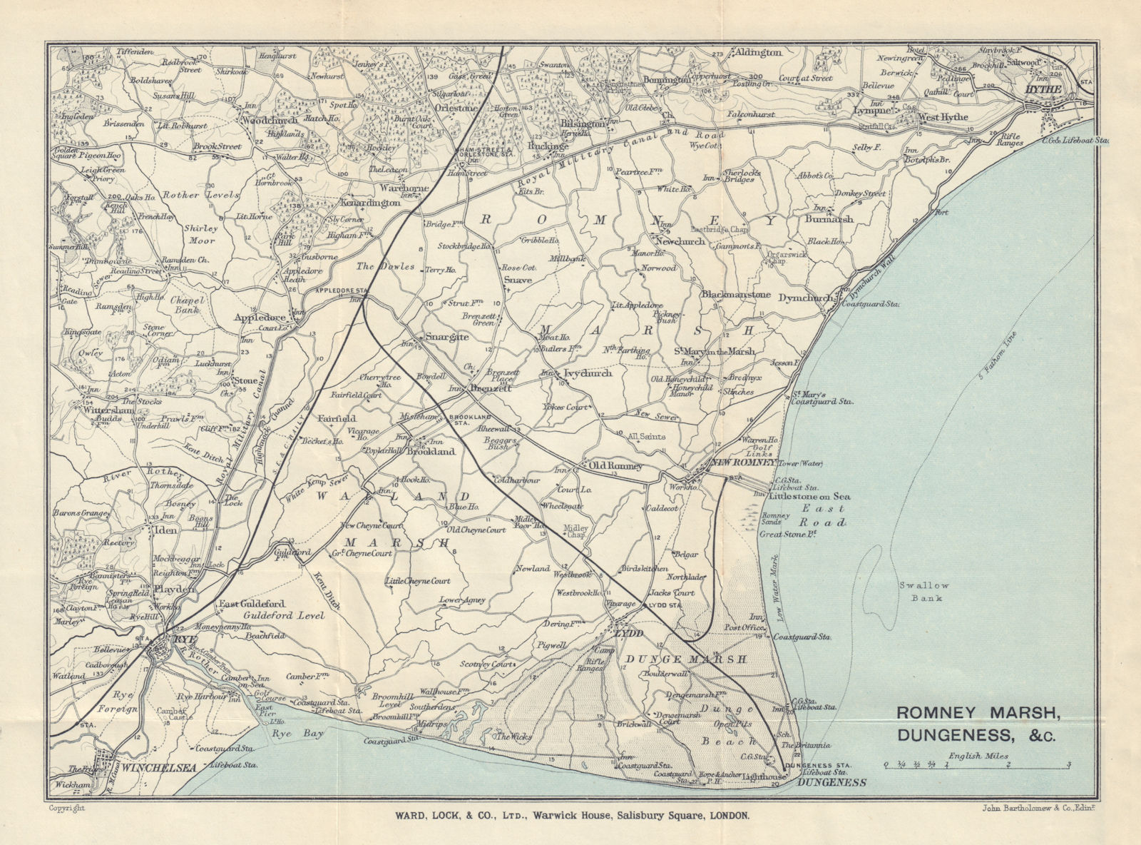 ROMNEY MARSH. Dungeness Rye Hythe Winchelsea. Walland Marsh. Kent 1912 old map
