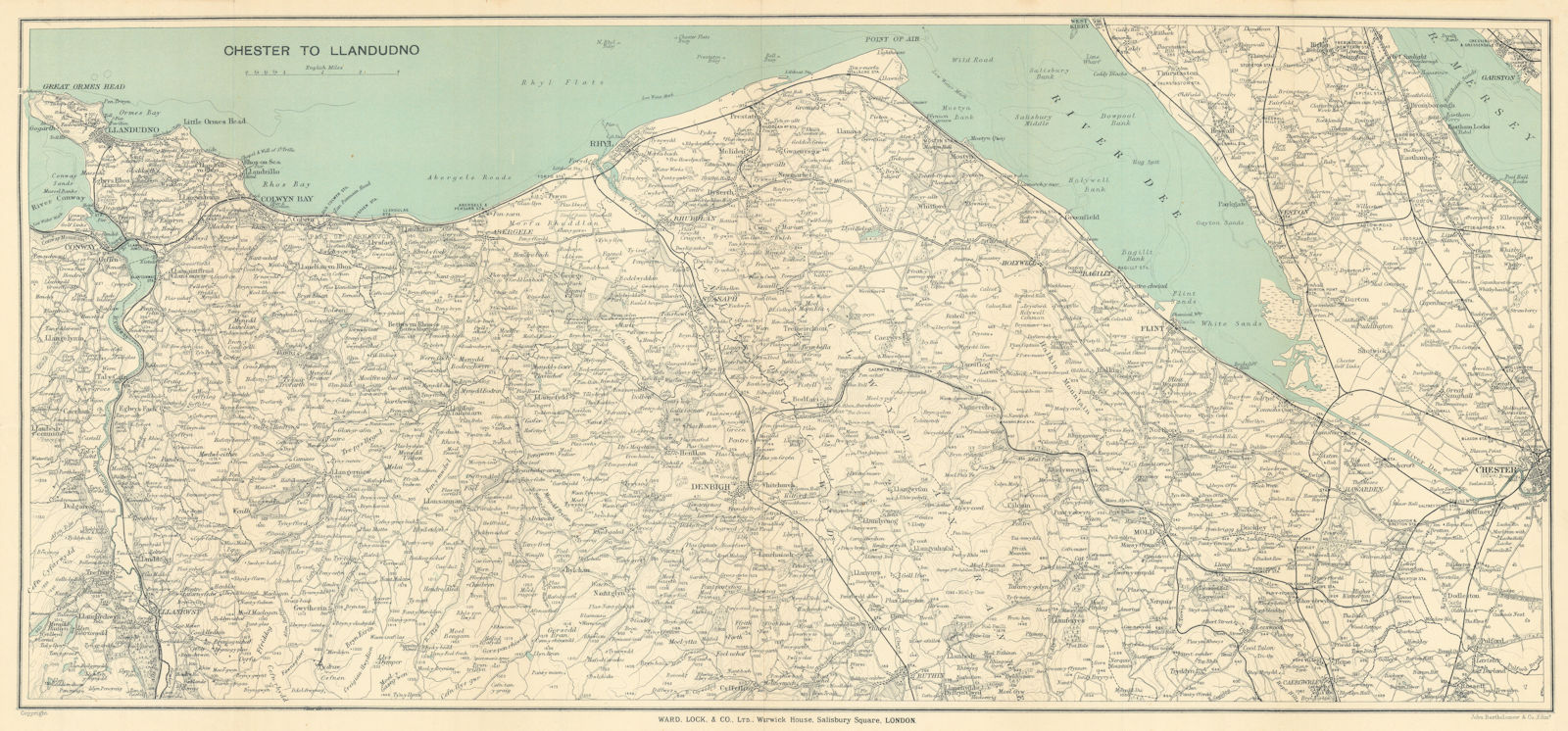 NORTH WALES COAST. Chester-Llandudno. Denbigh Rhyl Deeside. WARD LOCK 1913 map