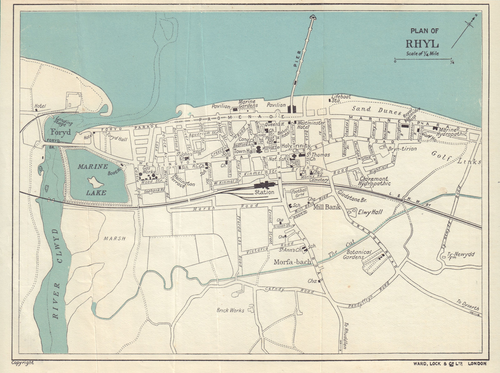 Associate Product RHYL vintage town/city plan. Wales. WARD LOCK 1913 old antique map chart
