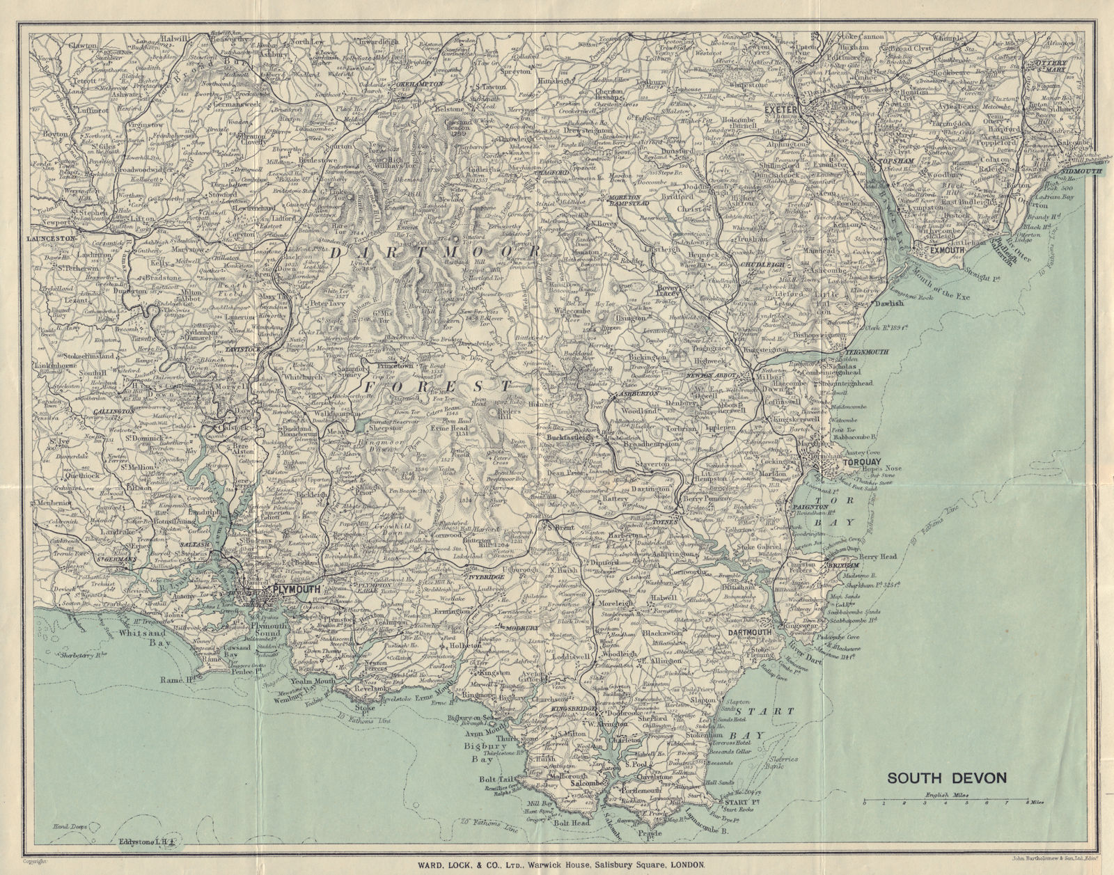 SOUTH DEVON. Dartmoor South Hams Torquay Tamar Valley Plymouth Exeter 1920 map
